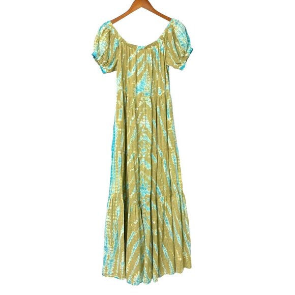 YFB Young Fabulous Broke Off Shoulder Tie Dye Maxi Dress Green Turquoise Size M - Picture 5 of 10